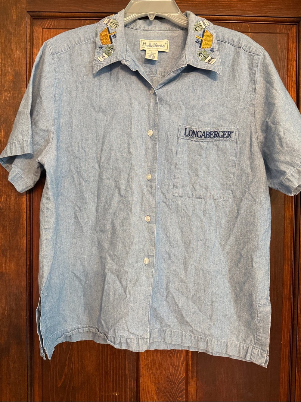VTG Longaberger Belle Pointe Women’s Denim Button Shirt Embroidered Baskets L